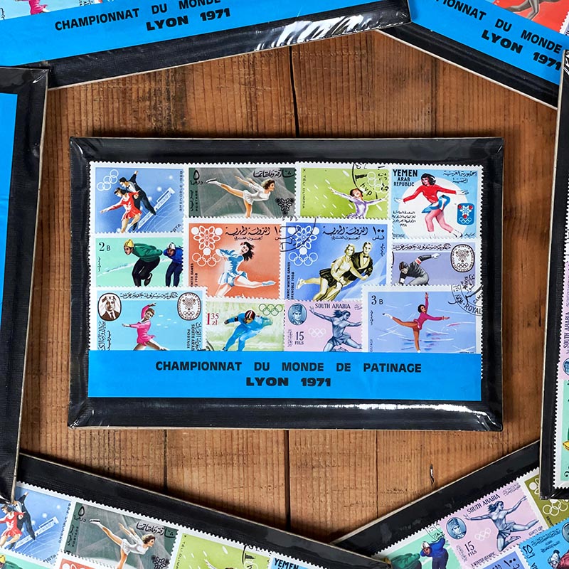 carte timbres coupe du monde patinage lyon 71 timbre sortie officielle la poste ancienne vintage 1971 france