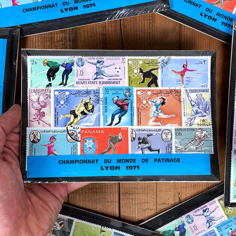 carte timbres coupe du monde patinage lyon 71 timbre sortie officielle la poste ancienne vintage 1971 france