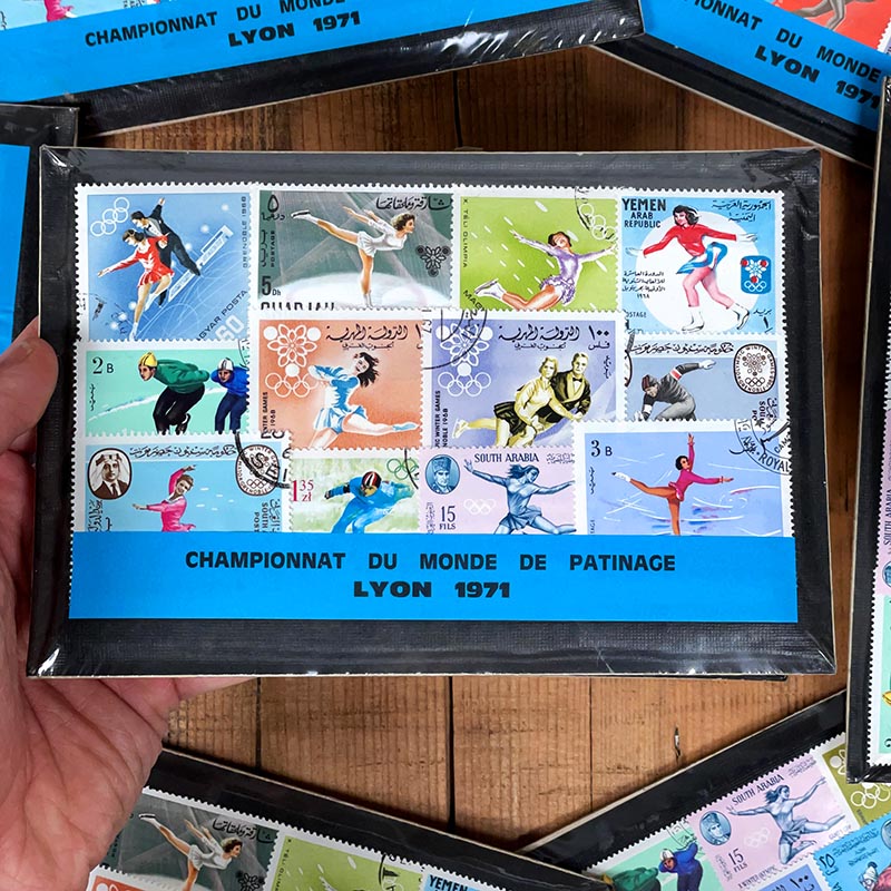 carte timbres coupe du monde patinage lyon 71 timbre sortie officielle la poste ancienne vintage 1971 france