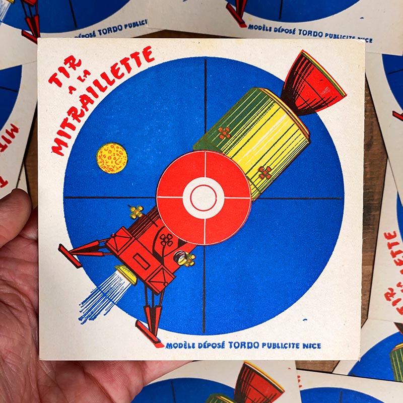 cible tir ancien fête forraine vaisseau spatial fusée sputnik papier vintage 1960