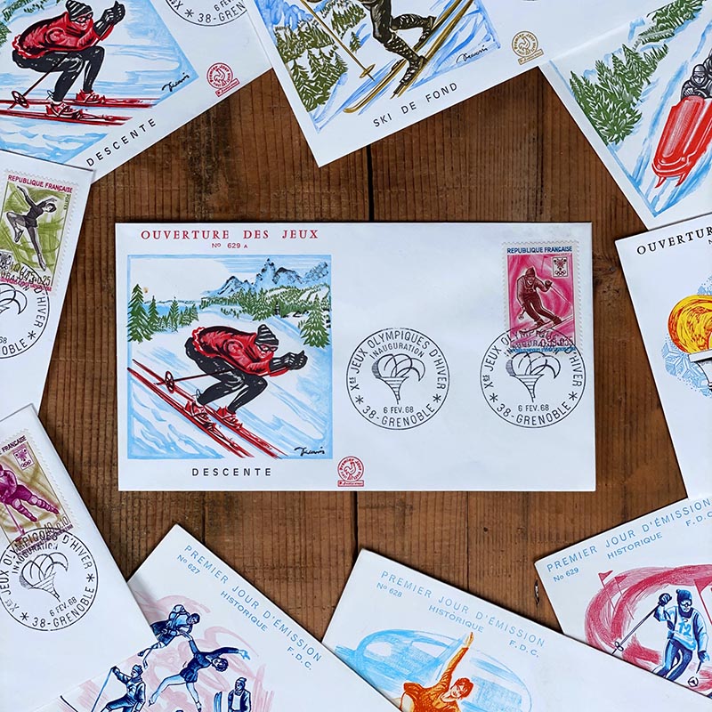 enveloppe premier jour jo jeux olympiques grenoble 68 timbre sortie officielle la poste ancienne vintage 1968 france