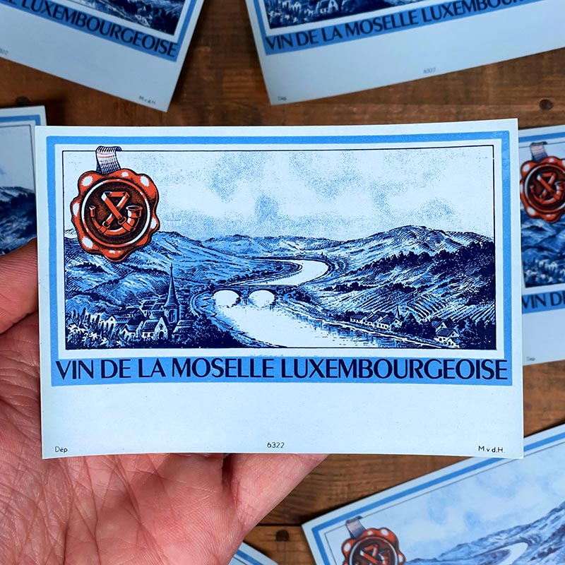 étiquette vin de la moselle luxembourgeoise ancienne vintage 1930 bleu
