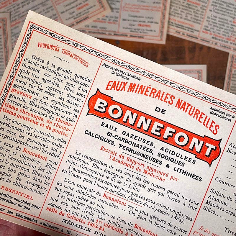 Étiquette Eaux Minérales Naturelles de Bonnefont ancienne en papier datant de 1900 1903 haute loire