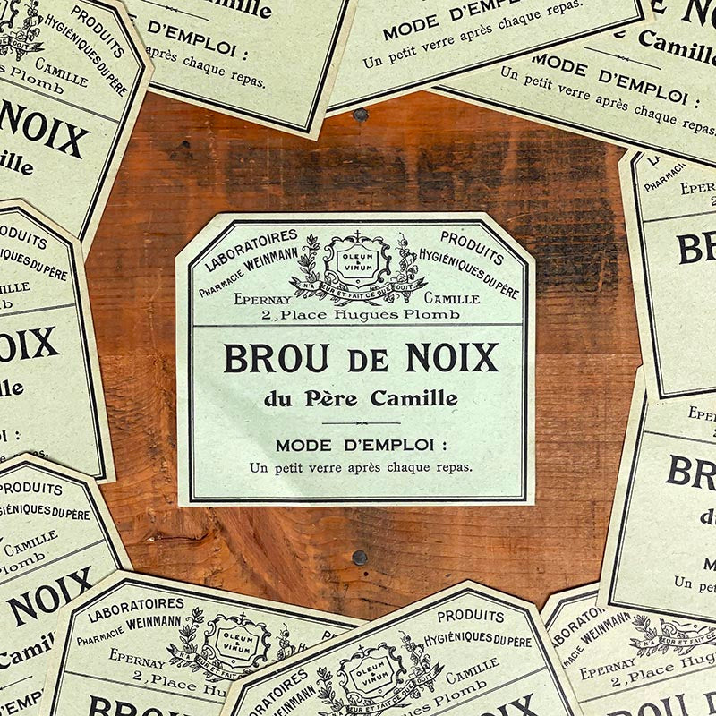 étiquette ancienne pharmacie hinglais reims epernay marne 1900 1920 brou de noix du père camille