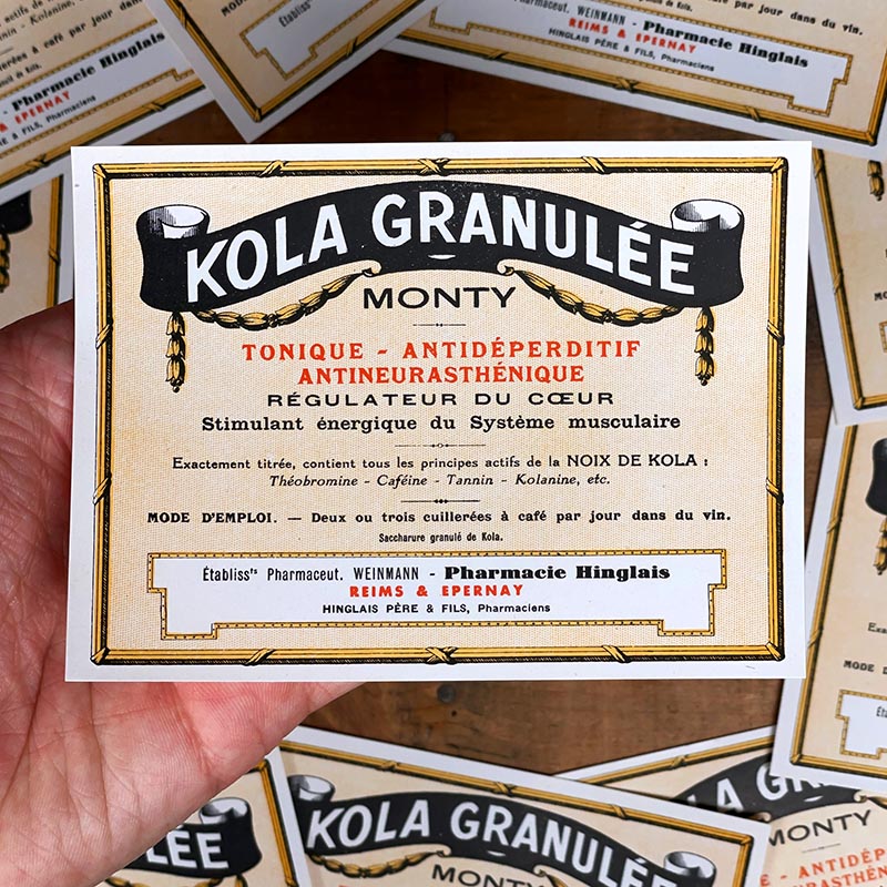 étiquette ancienne pharmacie hinglais reims epernay marne 1900 1920 kola granulée monty