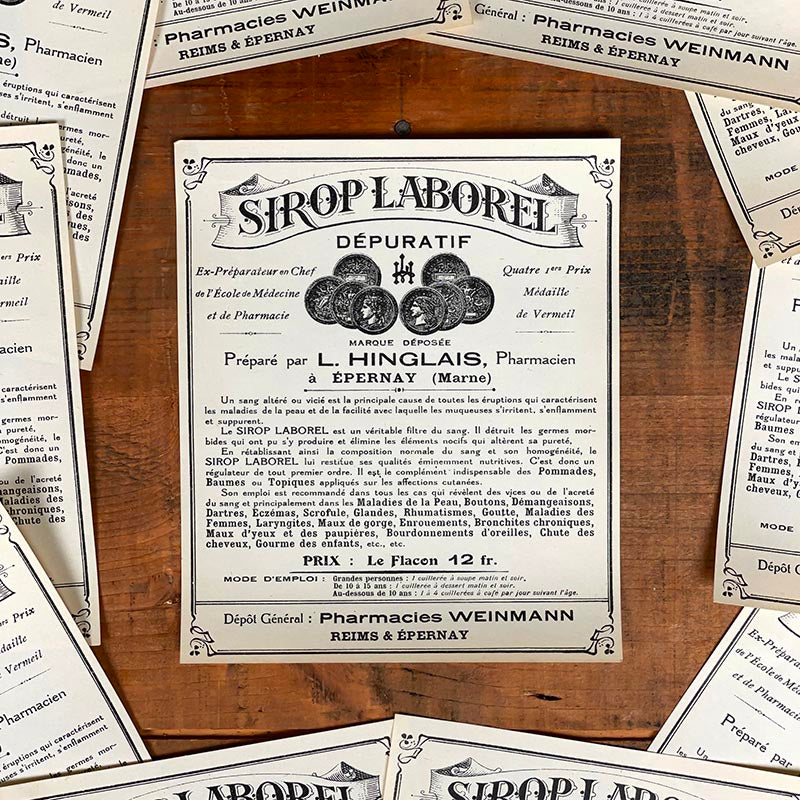 étiquette ancienne pharmacie hinglais reims epernay marne 1900 1920 sirop laborel dépuratif