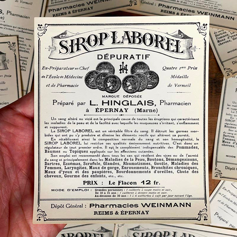 étiquette ancienne pharmacie hinglais reims epernay marne 1900 1920 sirop laborel dépuratif