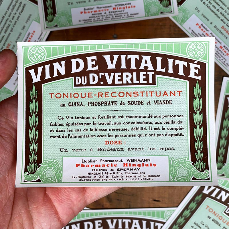 étiquette ancienne pharmacie hinglais reims epernay marne 1900 1920 vin de vitalité du dr verlet