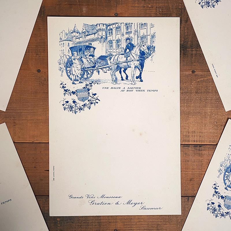menu ancien en papier illustré illustration vins mousseux de saumur gratien et meyer alcool 1930 1940