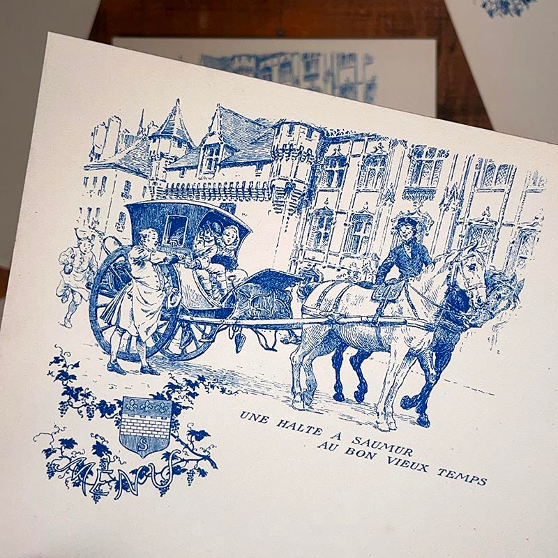 menu ancien en papier illustré illustration vins mousseux de saumur gratien et meyer alcool 1930 1940