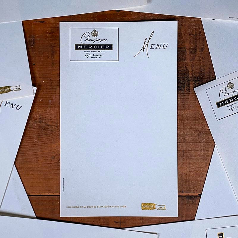 menu ancien papier vigneron champagne mercier epernay 1960 vintage restaurant bar