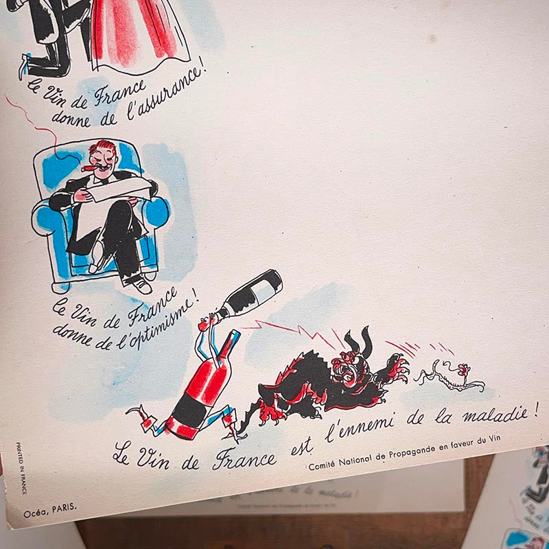 menu ancien en papier illustré illustration hervé baille comité en faveur du vin france 1960 1950