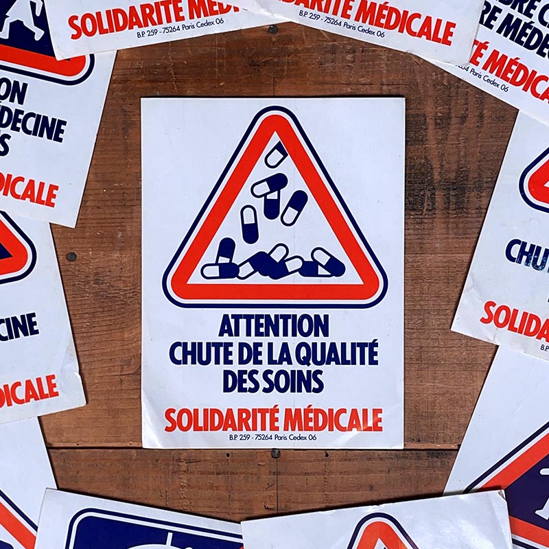 sticker autocollant solidarité médicale sécurité sociale 1980 prévention publicité ancienne