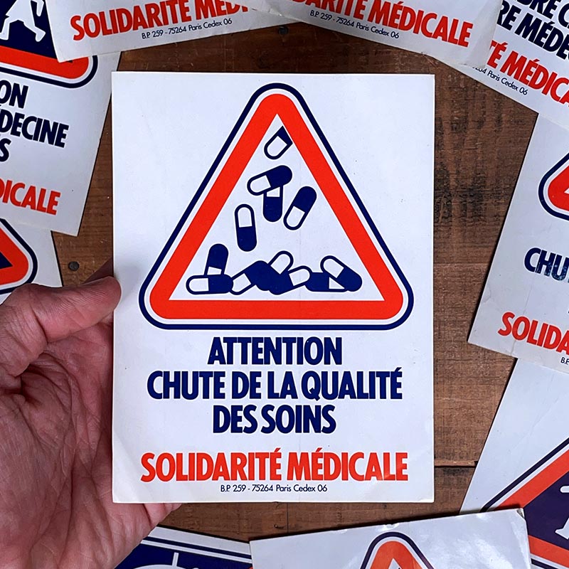 sticker autocollant solidarité médicale sécurité sociale 1980 prévention publicité ancienne