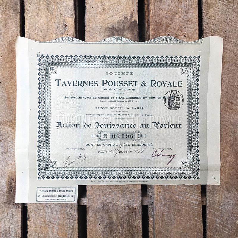 action ancien tavernes pousset et royale ancienne vintage  imprimerie 1912 1910