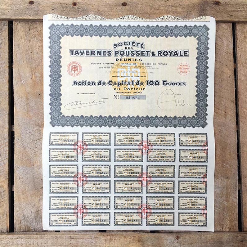 action ancien tavernes pousset et royale ancienne vintage  imprimerie 1931