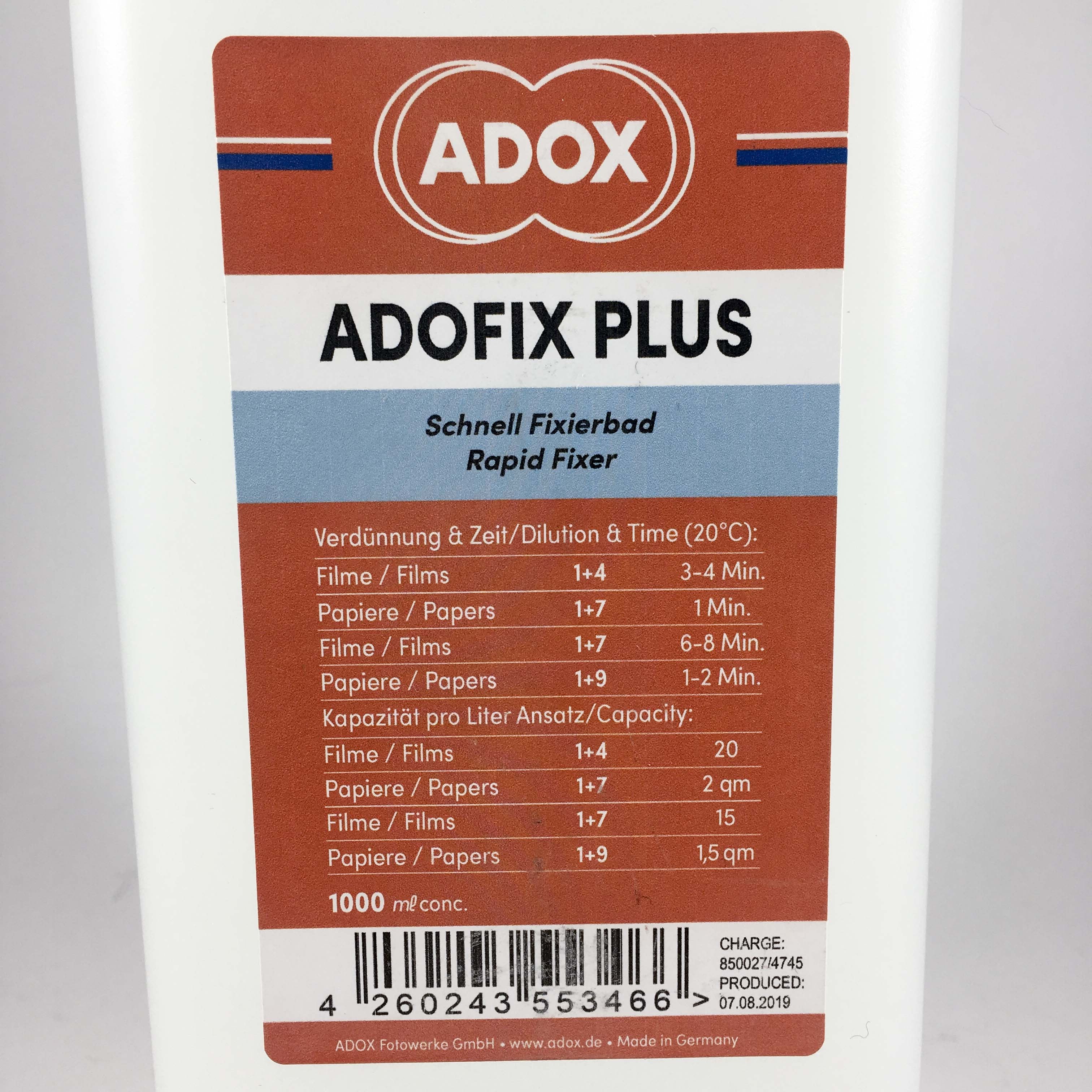 Adofix adox fixateur liquide rapide chimie 1l liquide bouteille film et papier