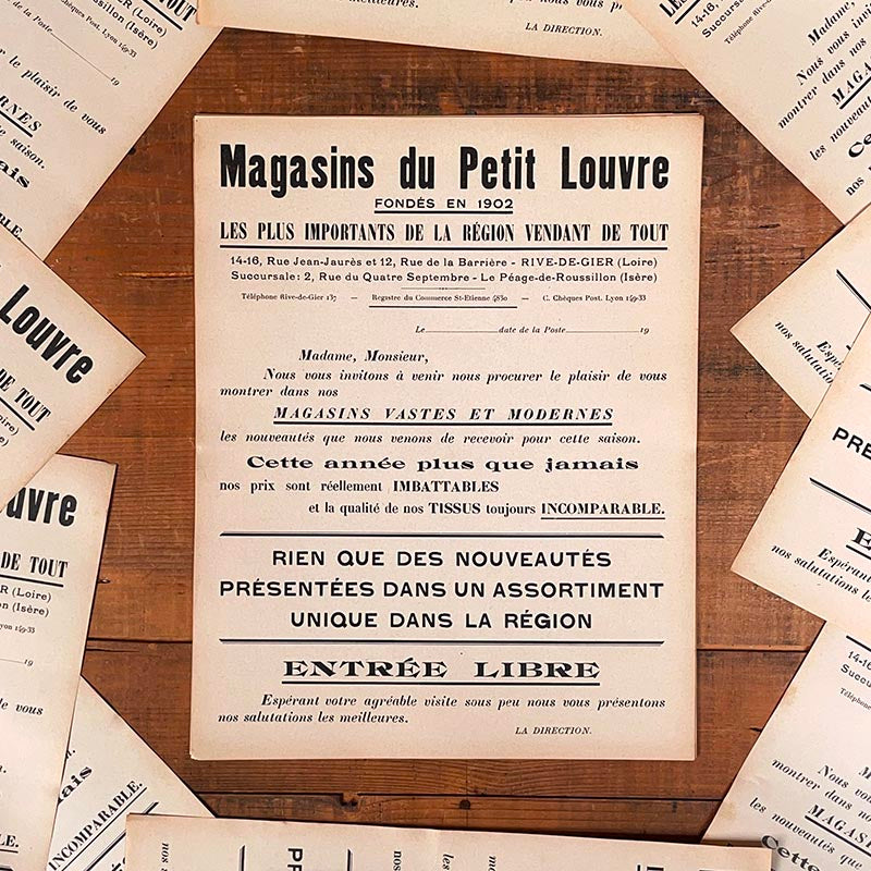 affiche ancienne en papier magasins du petit louvre rive de gier loire articles grand magasin 1910 1920 1930