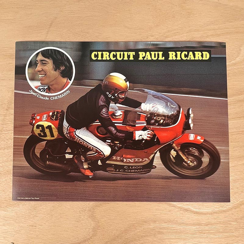 affiche circuit paul ricard jean claude chemarin honda championnat du monde 1977 sport vintage photo course moto de vitesse