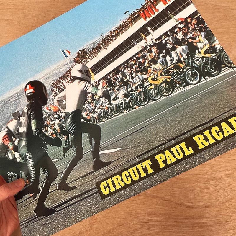 affiche circuit paul ricard départ à pieds pilote championnat du monde 1977 sport vintage photo course moto de vitesse