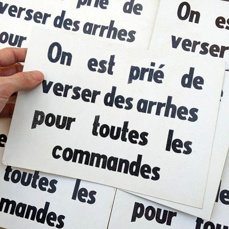 affiche commerce verser arrhes commandes ancien vintage brocante imprimerie carton papier 1960