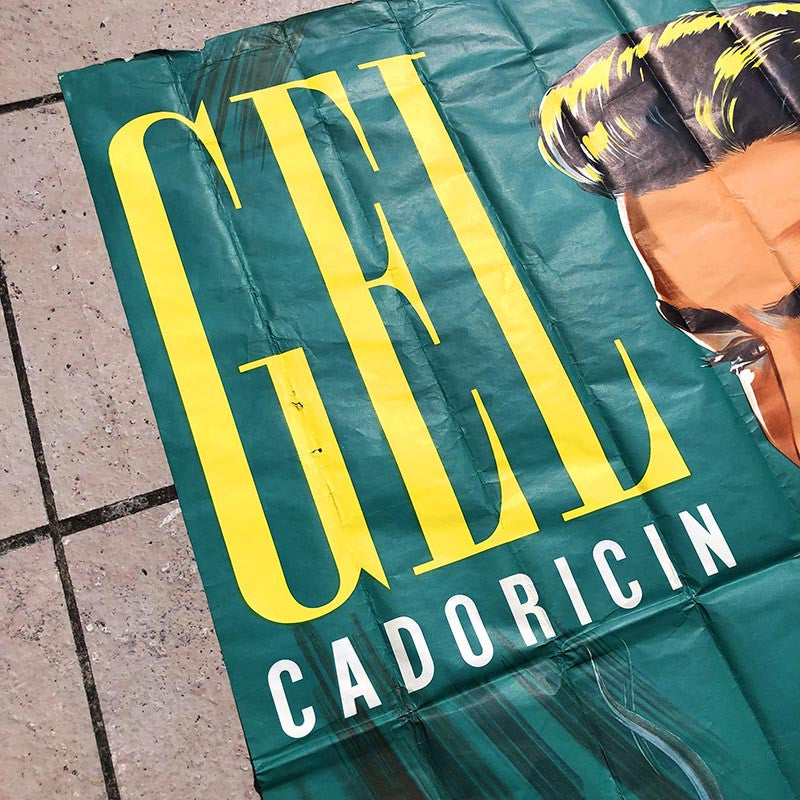 très grande affiche publicitaire gel cadoricin vert femme 1950 publi service paris scad affichage homme