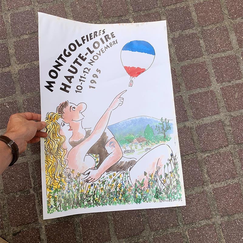 affiche evenement montgolfieres haute loire 1995 illustration illustrée wolinski couple