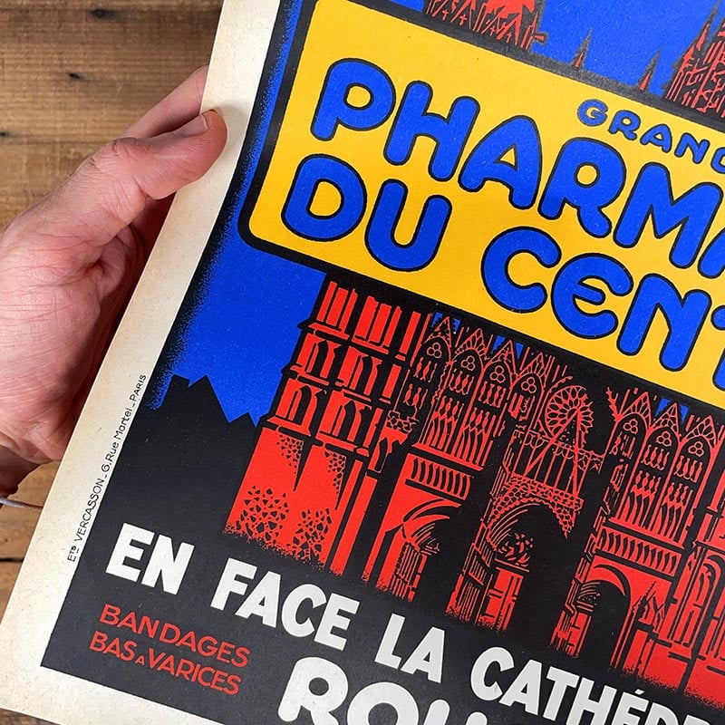 affiche ancienne pharmacie du centre cathédrale de rouen 1930 1940 vintage 1930 1940
