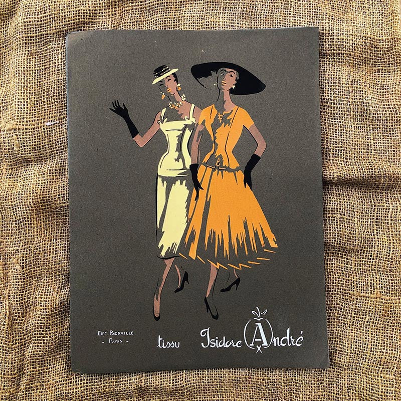 affiche pochoir illustration illustrée tissu isidore andré paris orange jaune 1950 1959 tissus