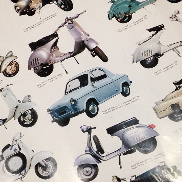 Affiche pub publicitaire scooter italie vespa ancien vintage imprimerie garage 1990