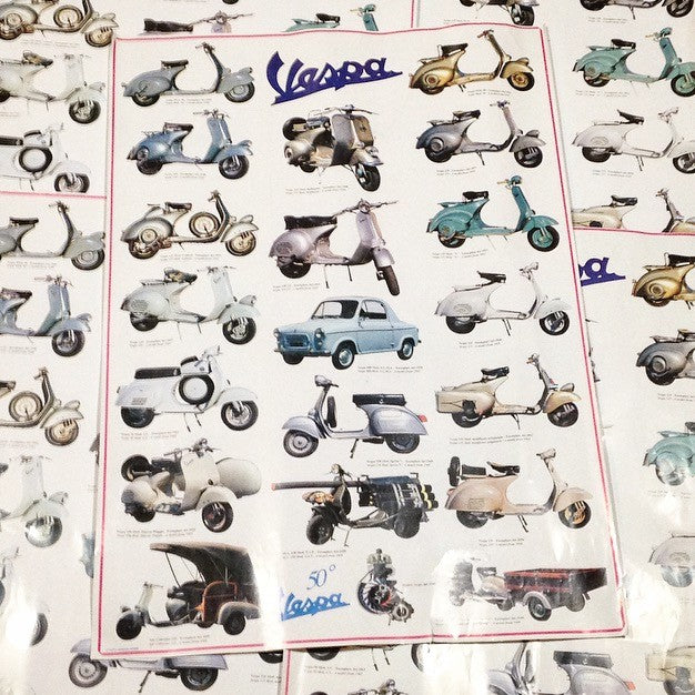 Affiche pub publicitaire scooter italie vespa ancien vintage imprimerie garage 1990