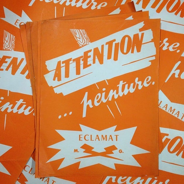affiche affichette papier attention stop peinture fraiche eclamat imprimerie ancienne vintage 1960