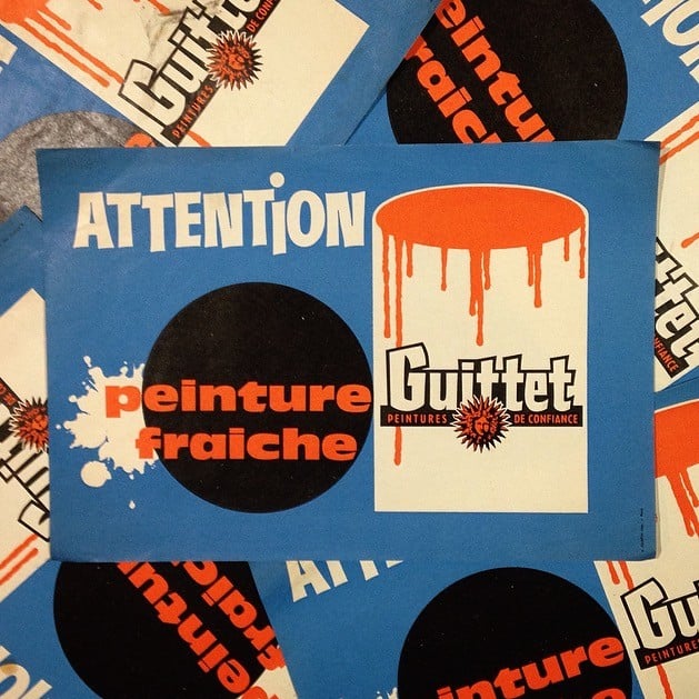 affiche affichette papier attention stop peinture fraiche guittet imprimerie ancienne vintage 1960