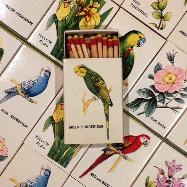 fleurs oiseaux boite allumette ancien vintage bryant and may 1970