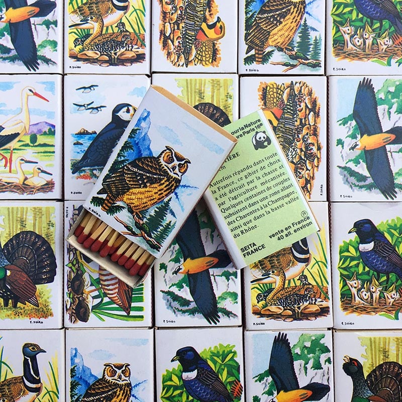 oiseaux boite allumette ancien vintage seita wwf patrick lazare suiro 1980 tabac