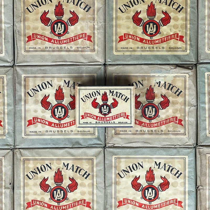 boite bois allumettes union match belgique bruxelles ancien vintage tabac 1960 1950