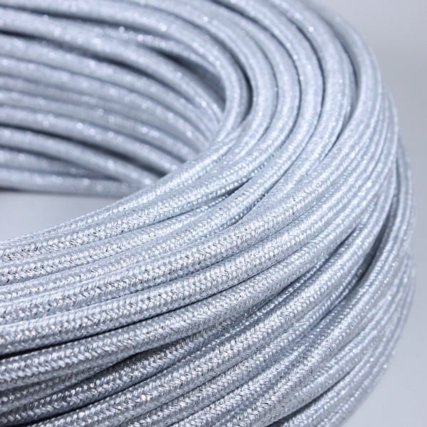 cable electrique couleur fil textile vintage tissu argent métal brillant rond coloré paillette lampe luminaire