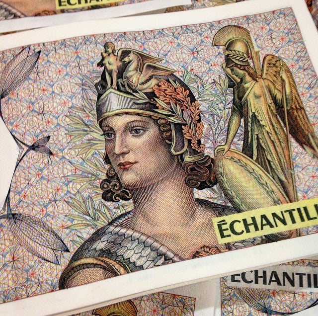 billet athéna athena 10202 factice échantillon ancien 1980 banque de france distributeur automatique dab filigrane zeus