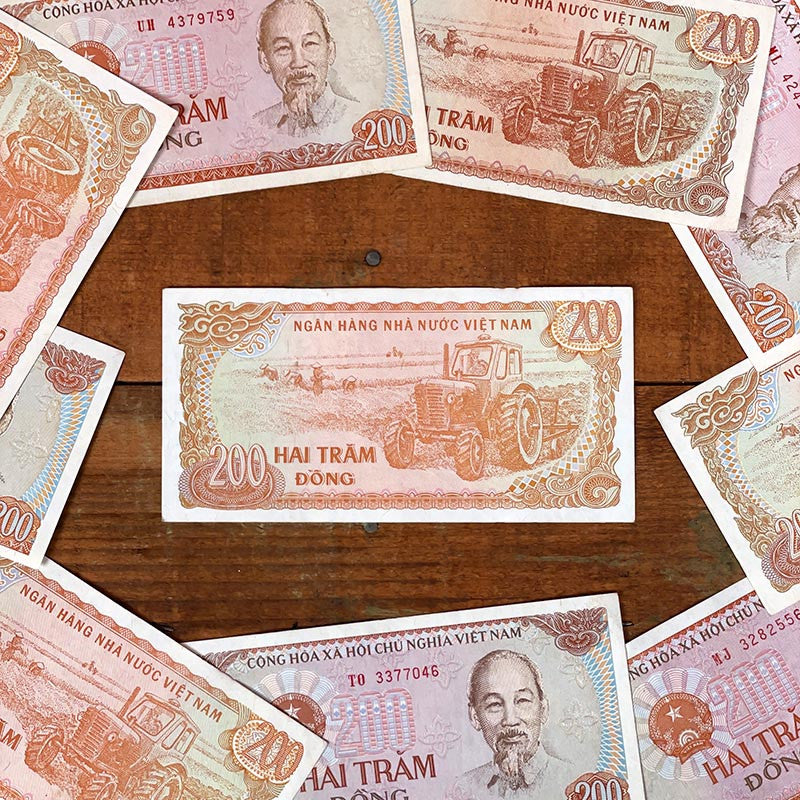 billet 200 dong Hô Chi Minh Vietnam tracteur ancien vintage collection papier illustration 1987