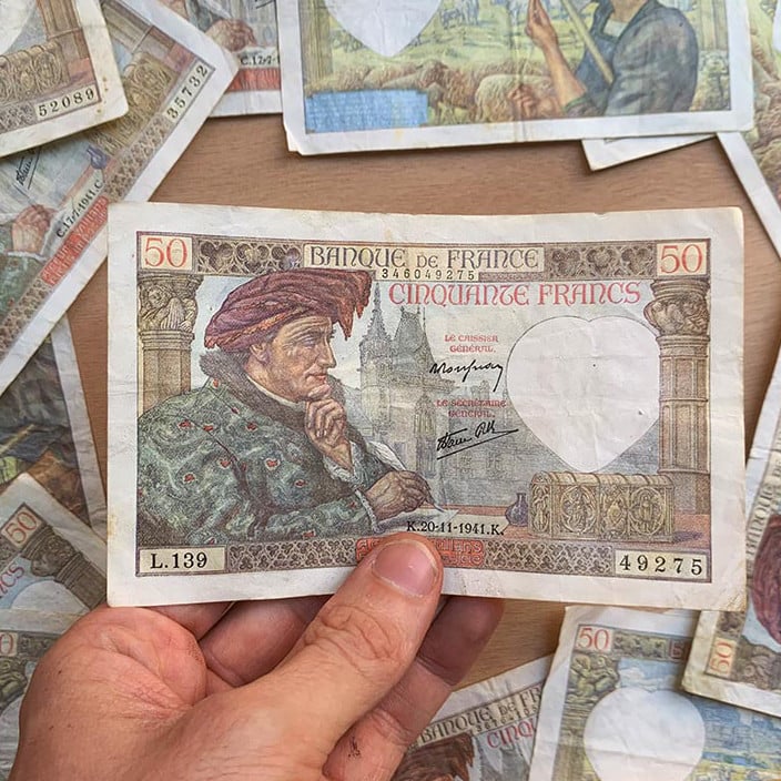 billet 50 francs jacques coeur bourges 1940 1945 Guerre  france ancien vintage collection papier illustration