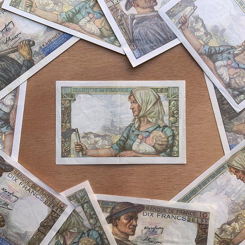 billet 10 francs mineur 1941 1951 Guerre france ancien vintage collection papier illustration mine
