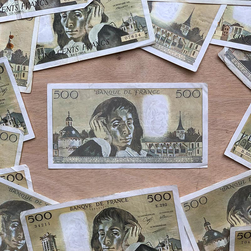 billet 500 francs pascal blaise pascaux france ancien vintage collection papier illustration gainsbourg