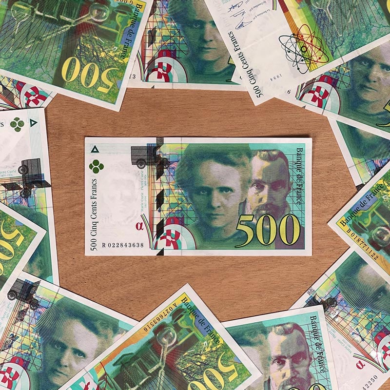 billet 500 francs pierre et marie curie france ancien vintage collection papier illustration1994 2000
