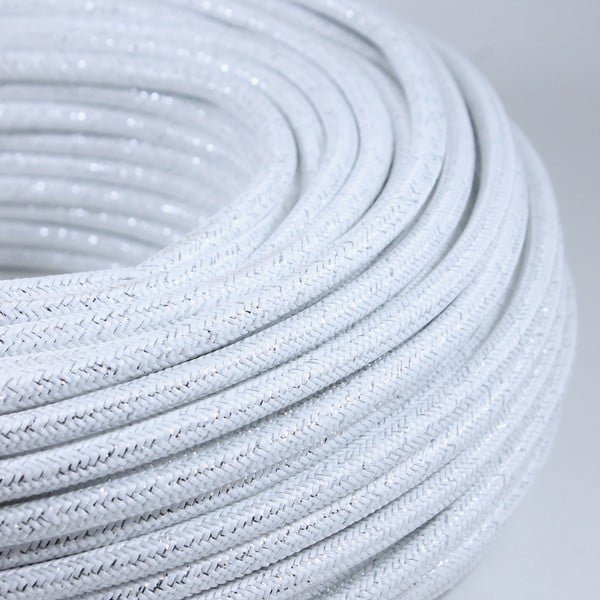 cable electrique couleur fil textile vintage tissu blanc métal brillant rond coloré paillette luminaire lampe