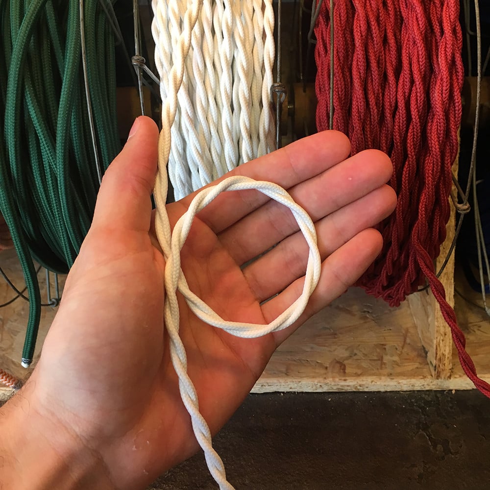 cable electrique couleur fil textile vintage tissu blanc torsadé decoration vintage coloré lampe luminaire