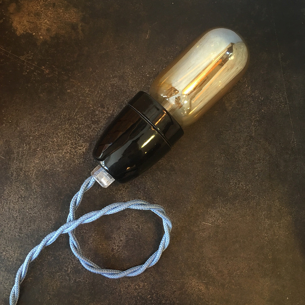 cable electrique fil textile couleur vintage tissu bleu clair jean torsadé lampe luminaire