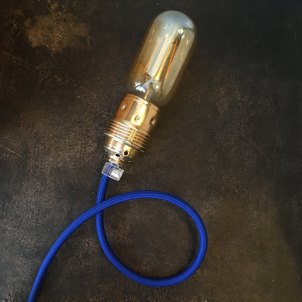cable electrique couleur fil textile vintage tissu bleu rond lampe luminaire