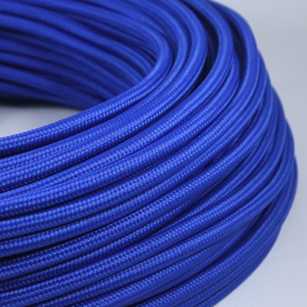 cable electrique couleur fil textile vintage tissu bleu rond lampe luminaire