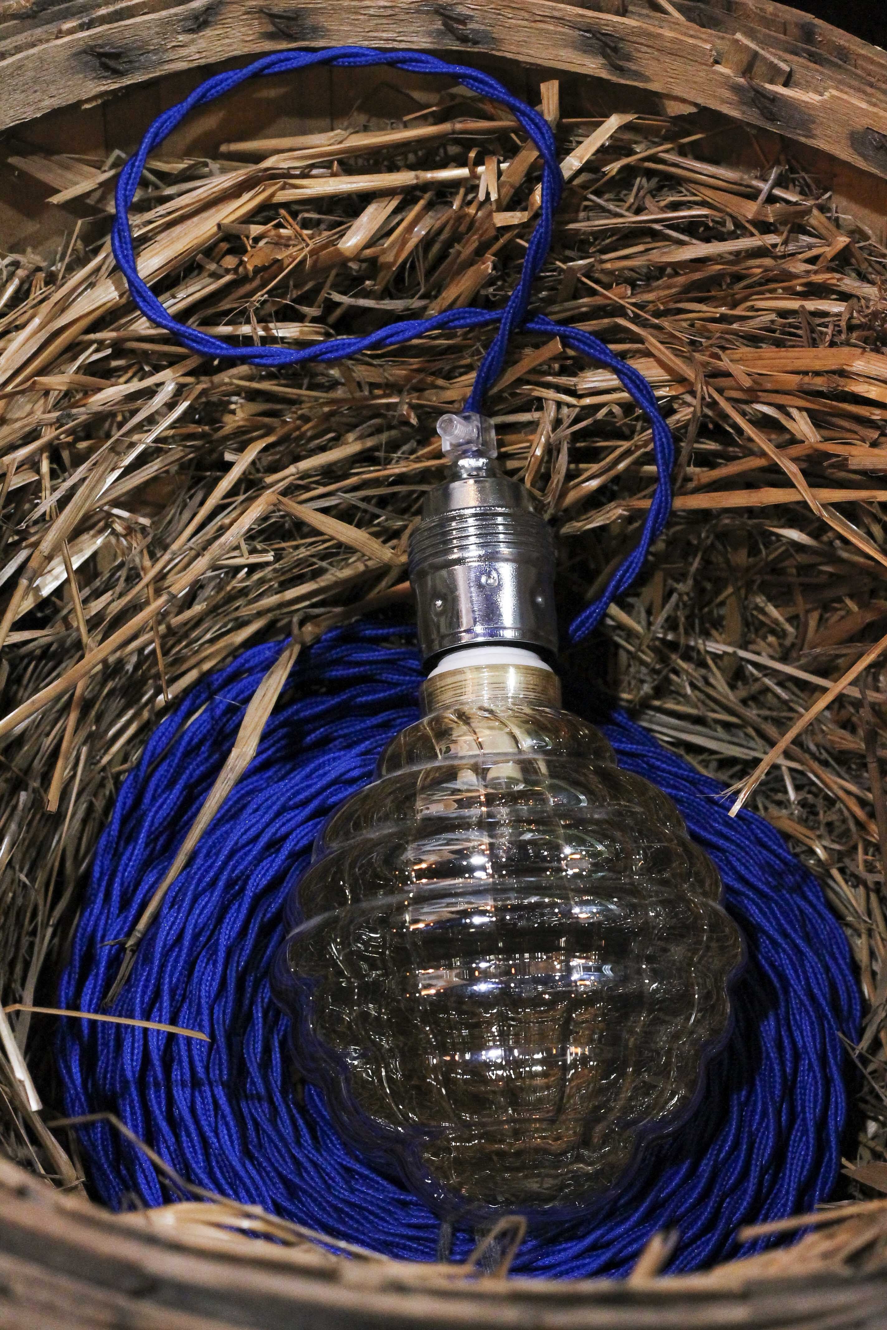 douille nickel cable torsadé bleu halogène stripes
