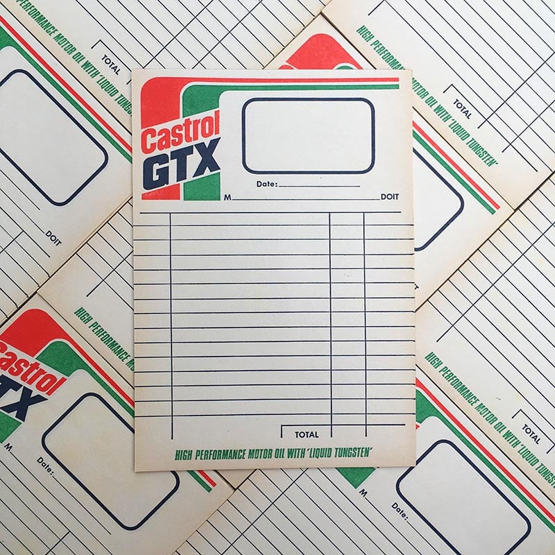 facture facturette bloc note castrol gtx garage vintage 1960 1970